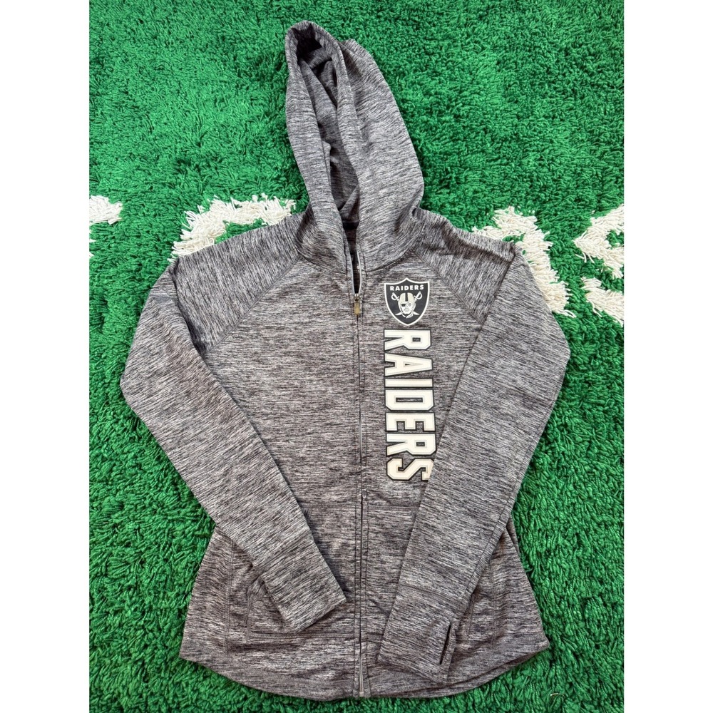 NFL Team Apparel Raiders Hoodie Womens S Gray Excellent Quarter Zip Thumbholes